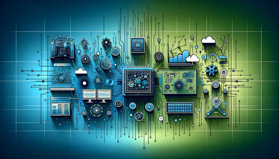 Blue and green-themed illustration of mastering robust and efficient machine learning systems, featuring system architecture diagrams and optimization symbols.
