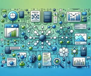 Blue and green-themed illustration of the intuition behind the K-means algorithm in machine learning, featuring K-means algorithm symbols, clustering diagrams, and machine learning icons.