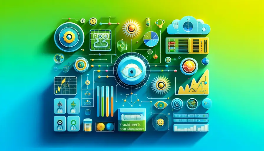 Bright blue and green-themed illustration of top tools for tracking and managing machine learning experiments, featuring tracking and management symbols, machine learning icons, and experiment charts.