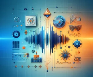 Blue and orange-themed illustration of machine learning algorithms that utilize transformers, featuring transformer symbols, machine learning icons, and algorithm diagrams.
