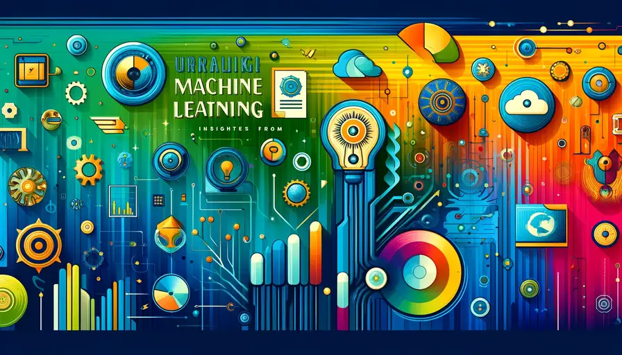 Bright blue and green-themed illustration of unraveling machine learning, featuring scholar symbols, machine learning icons, and insight charts.