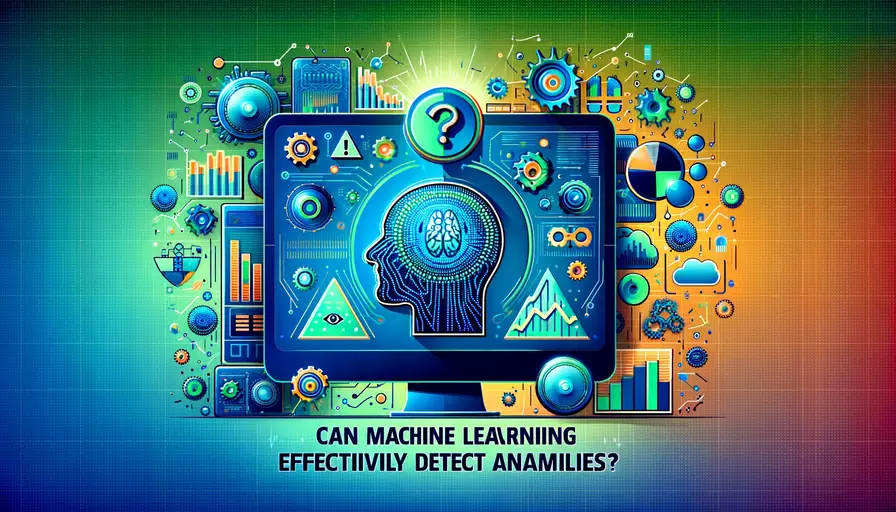 Bright blue and green-themed illustration of using machine learning in Kaspersky to detect anomalies, featuring Kaspersky symbols, machine learning icons, and anomaly detection charts.