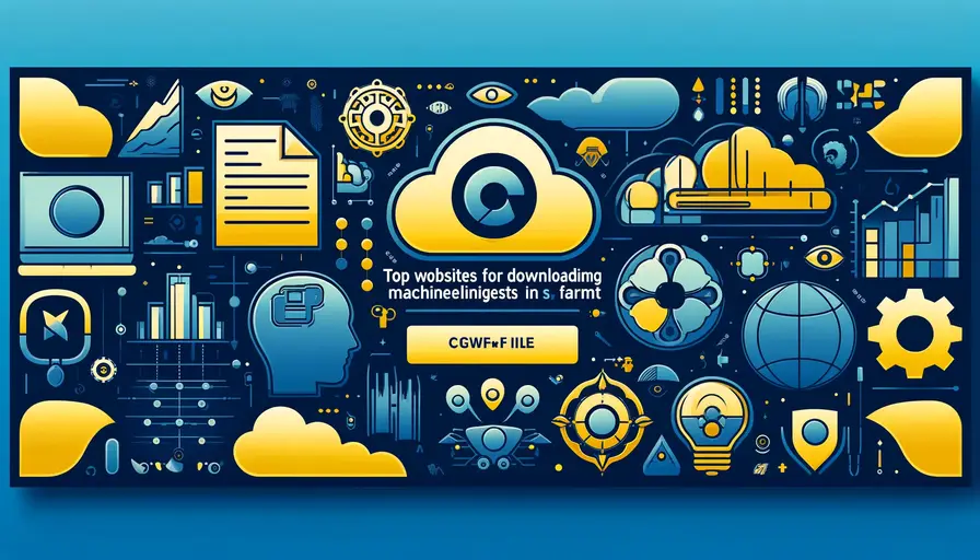 Blue and yellow-themed illustration of top websites for downloading machine learning datasets in CSV format, featuring CSV file icons and website symbols.