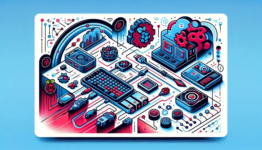 Blue and red-themed illustration of easy Raspberry Pi machine learning projects for beginners, featuring Raspberry Pi icons and project workflow diagrams.