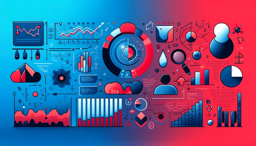 Blue and red-themed illustration of determining the optimal sample size for machine learning models, featuring sample size charts, machine learning symbols, and data analysis icons.