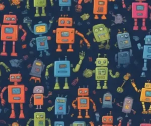 The wallpaper showcases vibrant robot action and futuristic themes
